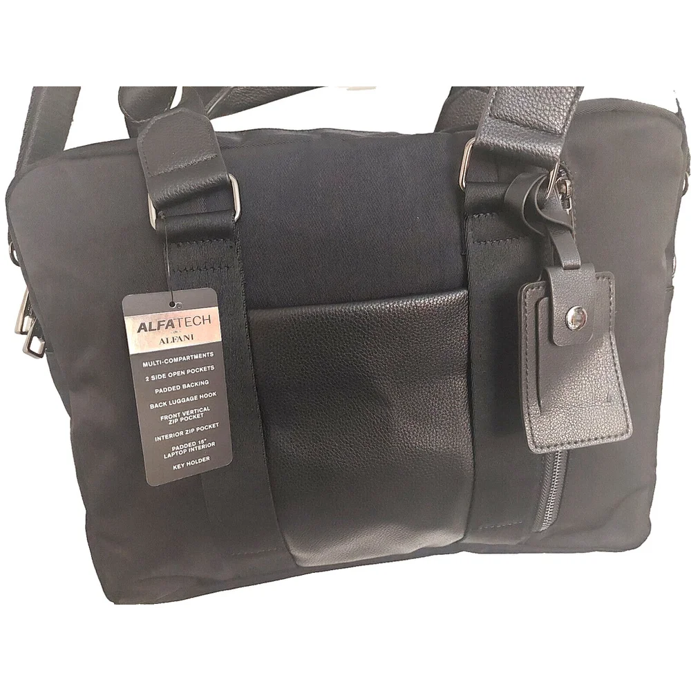 NWT Alfani Mens Nylon Briefcase Bag Black ONE SIZE